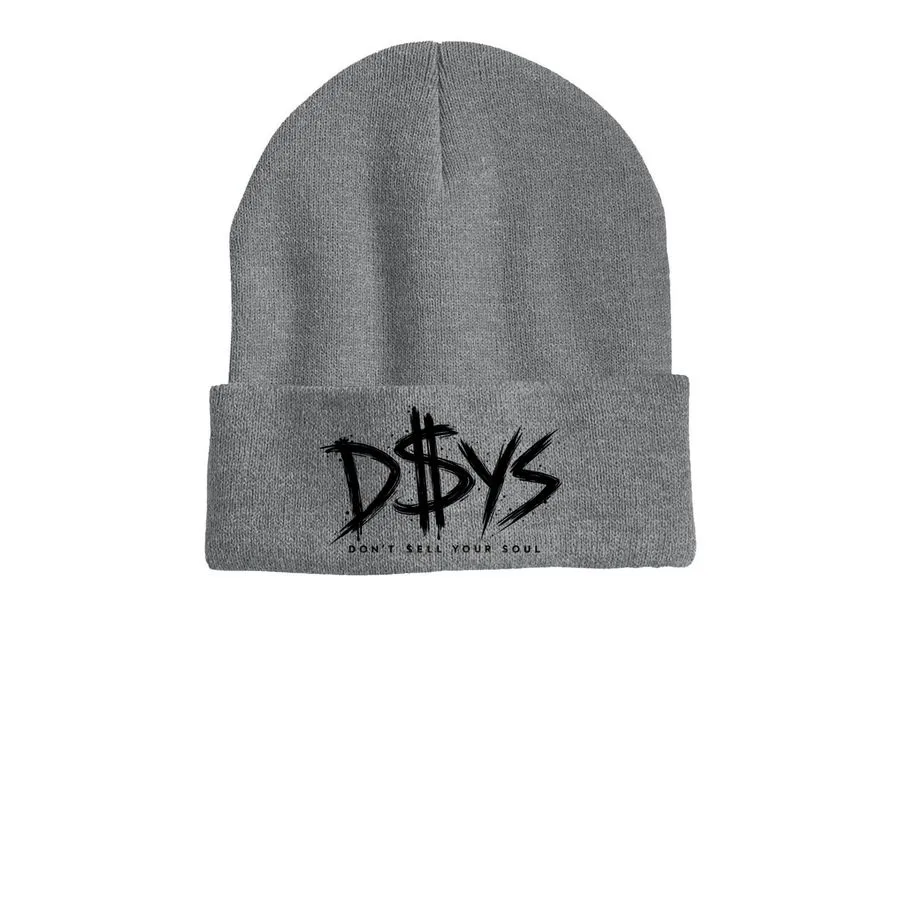 D$YS Signature Cuffed Beanie, a dark heather grey printed cuffed beanie