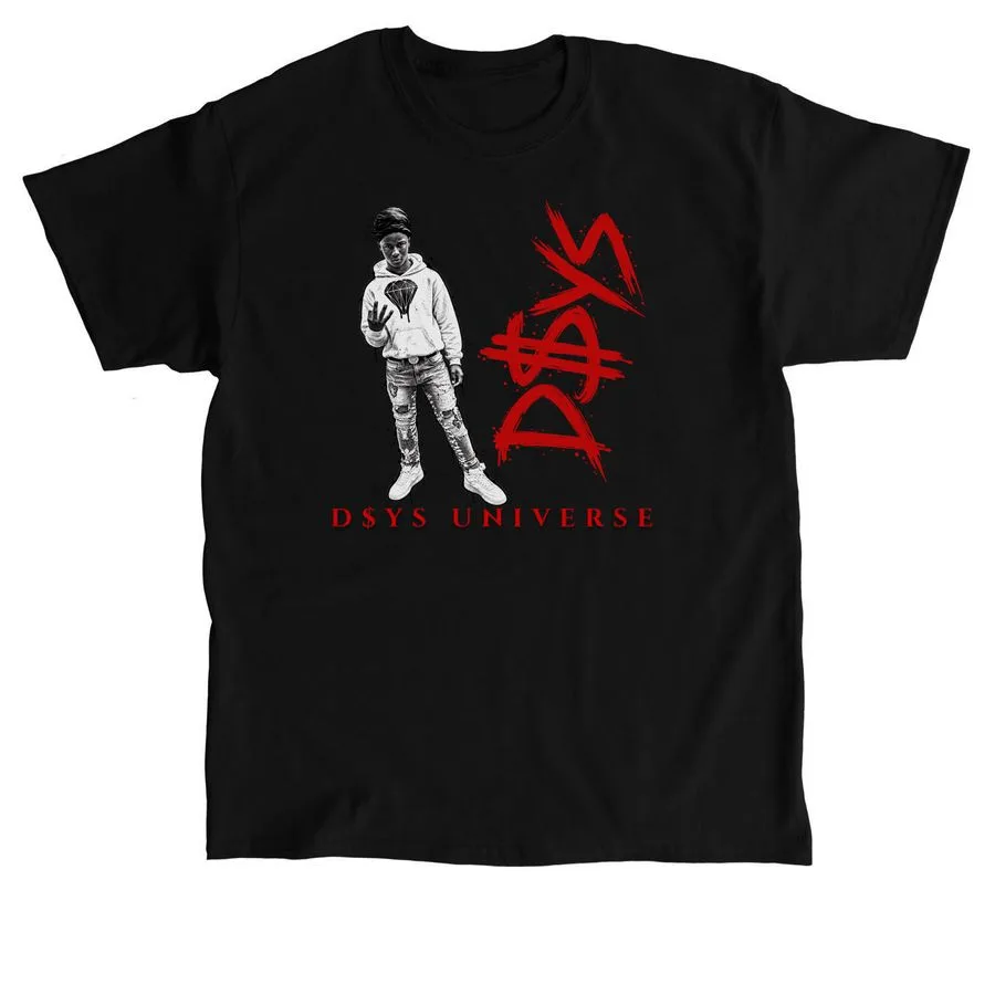 M7 x D$YS Universe Collection, a black unisex tee with a red D$YS Universe graphic
