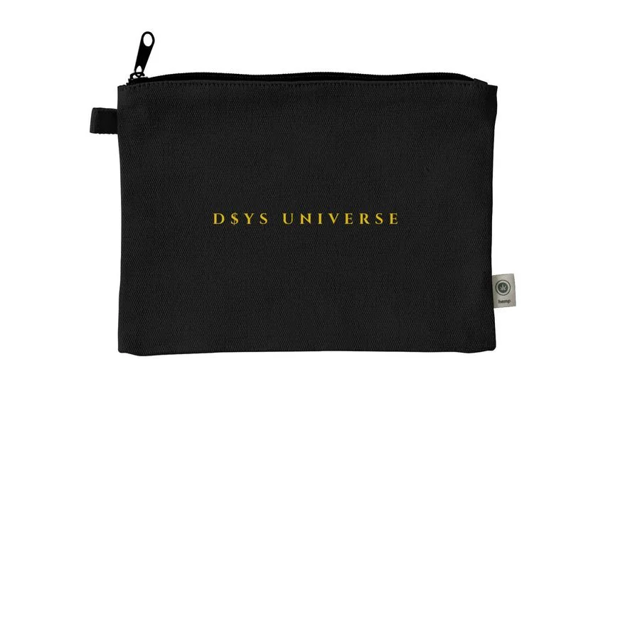 D$YS Utility Pouch, a black zip pouch with gold D$YS Universe lettering